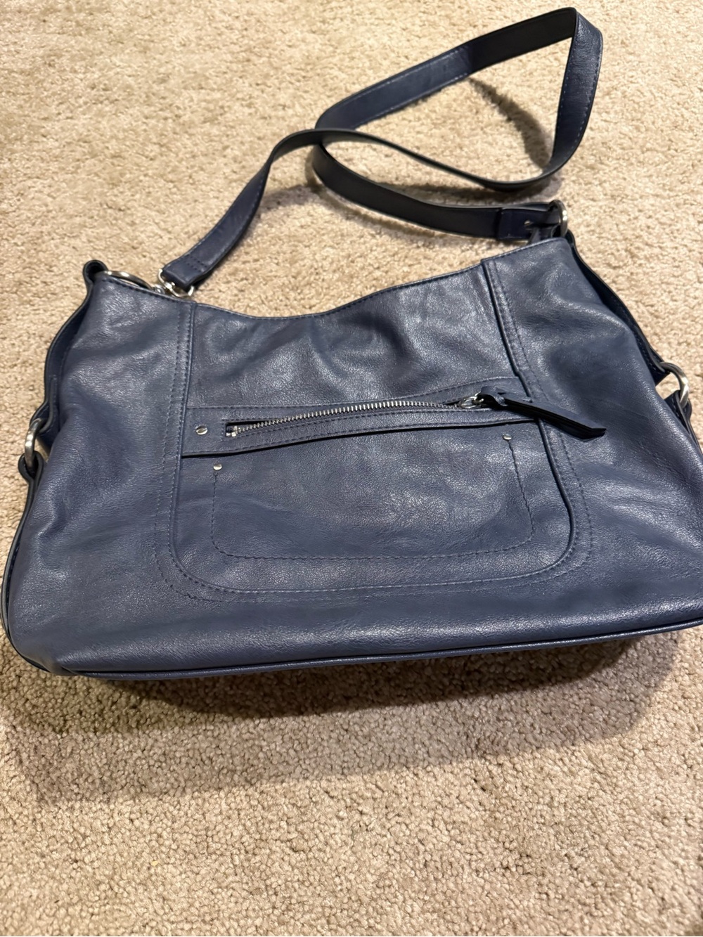 INC International Concepts Riverton Hobo Bag – Navy Blue Faux Leather Crossbody